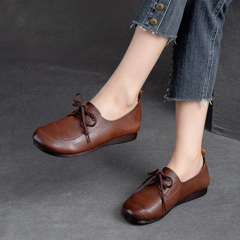 Women Retro Soft Leather Flat Casual Shoes