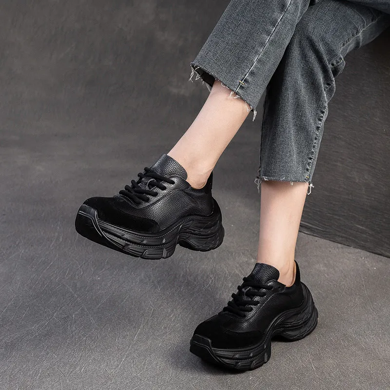 Women Retro Soft Leather Platform Casual Sneakers